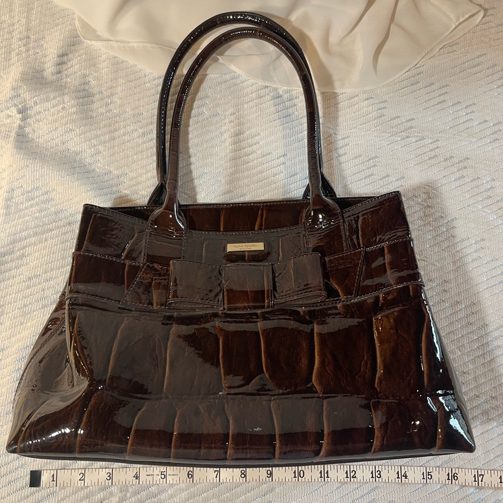Brown Vera Bradley Patent Leather Reptile Print handbag. Great for a date night!